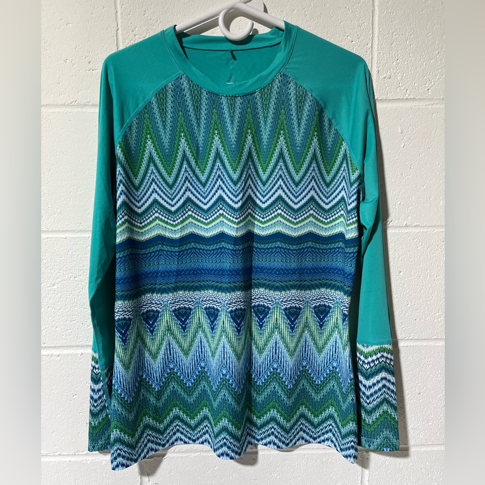 Prana Long Sleeved Rash Guard Swim Shirt Polyester Aqua XL B6